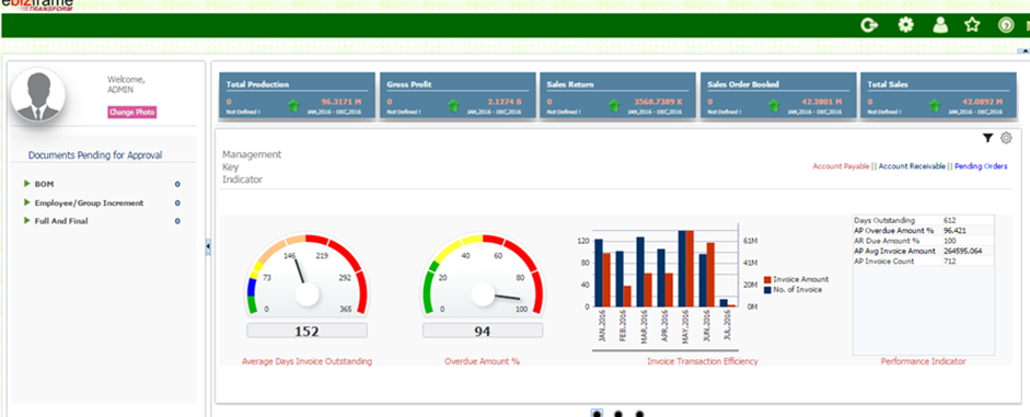 screenshot of ebizframe ERP